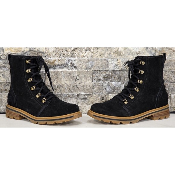 SOREL Womens Lennox Waterproof Boots Suede Leather Combat Chukka Lace-Up Black 8 - Picture 11 of 13